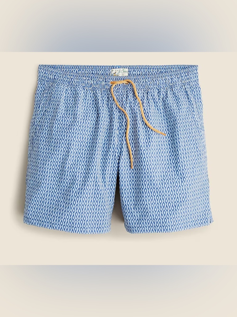 J. Crew 6” Stretch Swim Trunks, Blue Diamond Print, Men’s Size Small